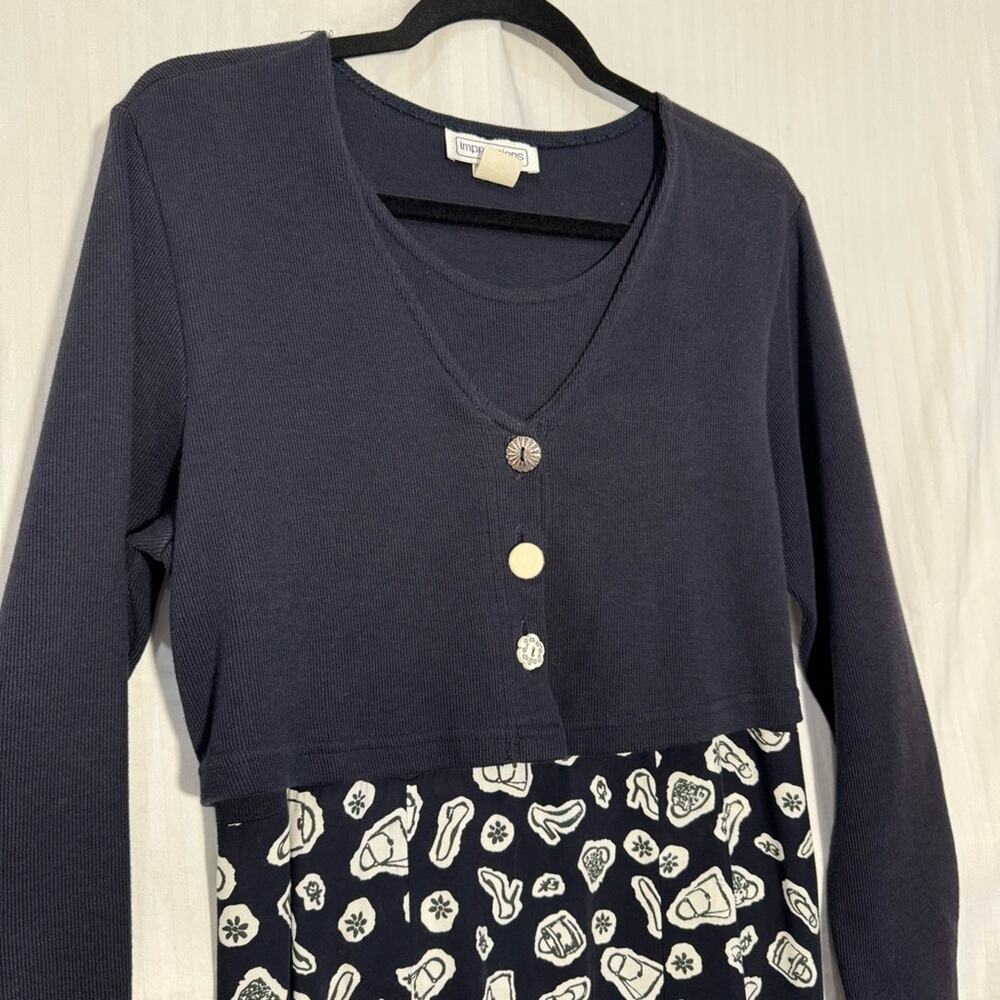 Impressions Vintage Maxi Dress Women Size Medium Attached Cardigan Beauty Print